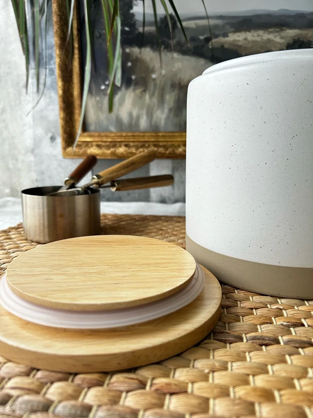 🌴Threshold Two-Tone Speckled Cream Stoneware Canister w/Wood Lid